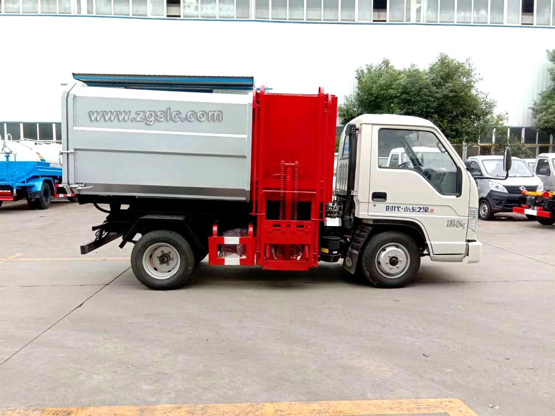 福田3方掛桶垃圾車(chē)_垃圾桶提升機(jī)原理