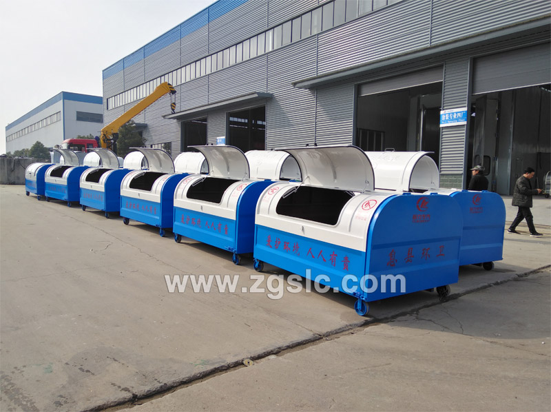 2019/9/4，息縣閣佳物業管理有限公司在程力集團訂購3方勾臂垃圾箱，單號：56989